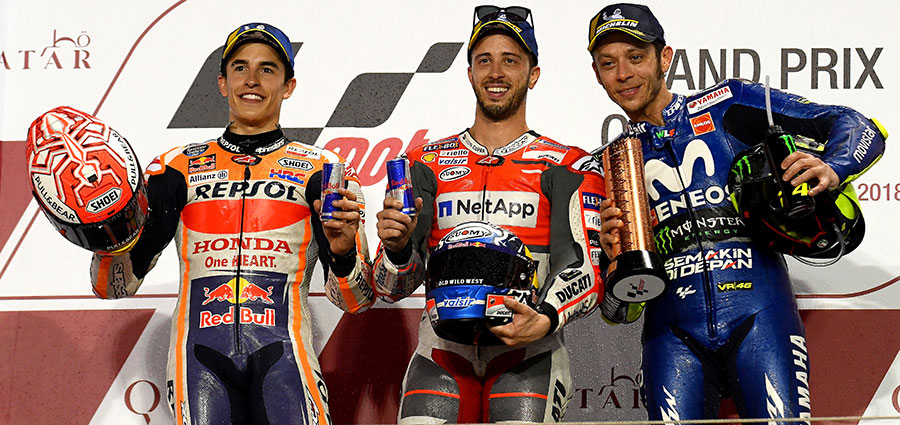 Il podio della prima tappa della MotoGP a Losail in Qatar