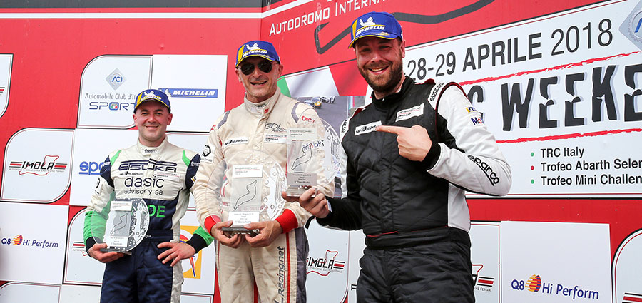 Il podio della Silver di gara 2 con il ritorno da protagonista di una vecchia conoscenza della Porsche Carrera Cup Italia: Gianluca De Lorenzi