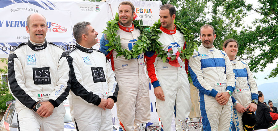 Il podio del Rally dei Nuraghi e Vermentino 2018 seconda prova del Campionato Italiano Rally Terra