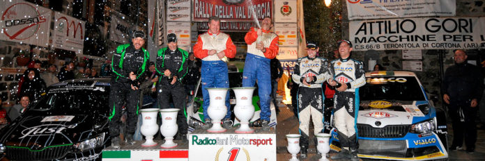 Il podio del Rally della Val d’Orcia valido quale ultima gara del Campionato Italiano Rally Terra e come prova d’apertura del Raceday