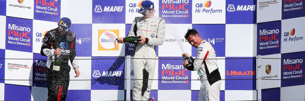 Podio di gara 1 della Porsche Carrera Cup Italia a Misano