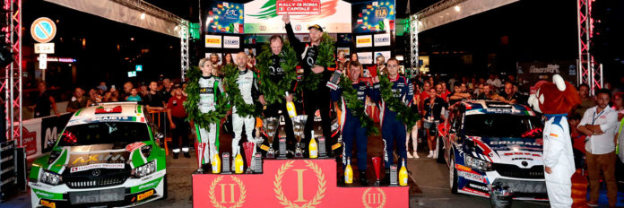 Il podio dei piloti italiani al Rally Roma Capitale