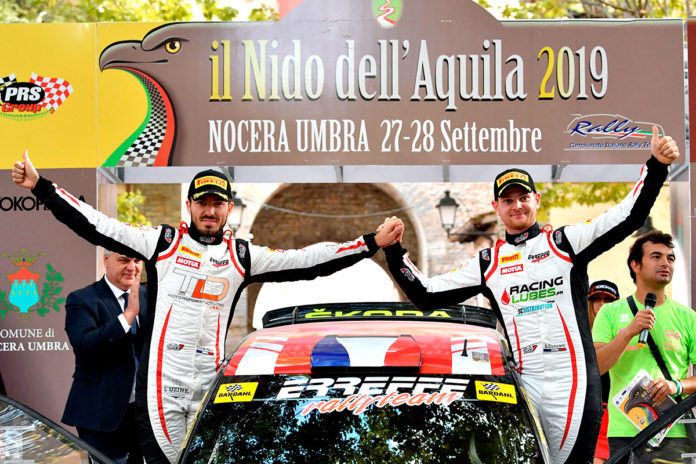 Stephane Consani e Thibaut De La Haye con la Skoda Fabia R5, vincendo il Rally Nido dell’Aquila, conquistano il titolo CIRT 2019