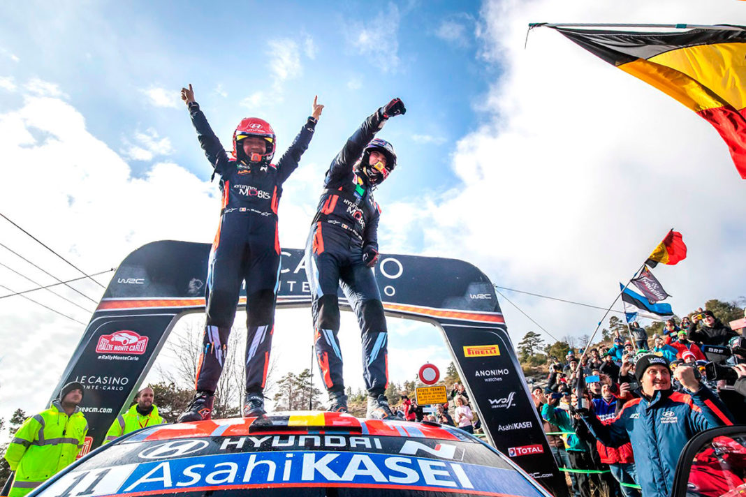 Thierry Neuville e Nicolas Gilsoul con la Hyundai i20 WRC si aggiudicano la prima tappa del WRC, il Rally di Monte-Carlo