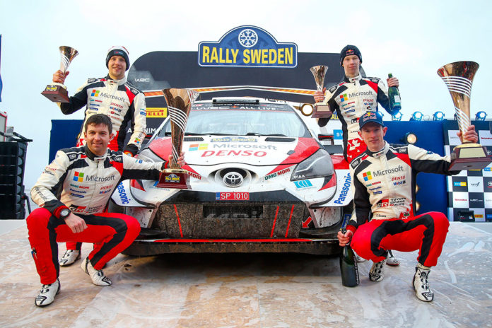 Poteva essere tripletta Toyota al Rally di Svezia, seconda tappa del WRC, se non si fosse inserita la Hyundai Hyundai i20 Coupé WRC di Ott Tanak ad occupare la piazza d'onore