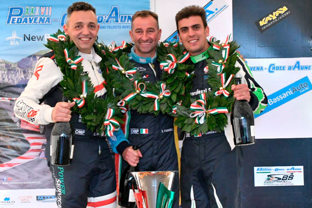 Ultimo podio del CIVM alla Pedavena Croce d’Aune con Simone Faggioli, Christian Merli e Francesco Conticelli